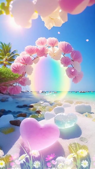 彩虹爱心沙滩