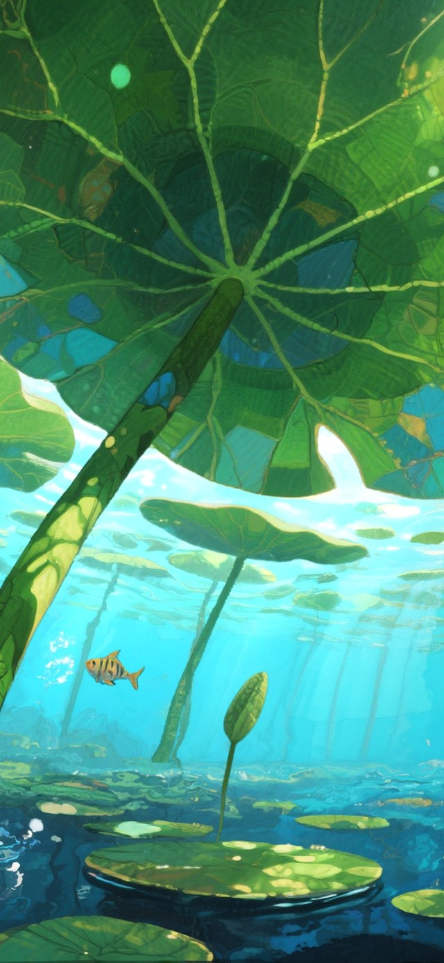 空灵绝美~ 水中仰望巨大荷叶！