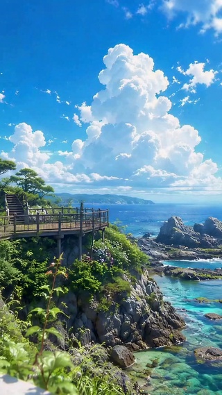 清新蔚蓝海岸自然风光