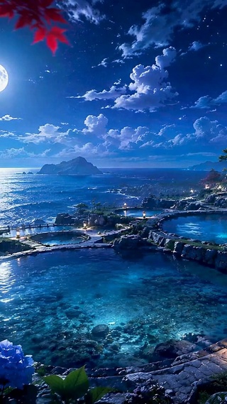 月夜海岸灯塔