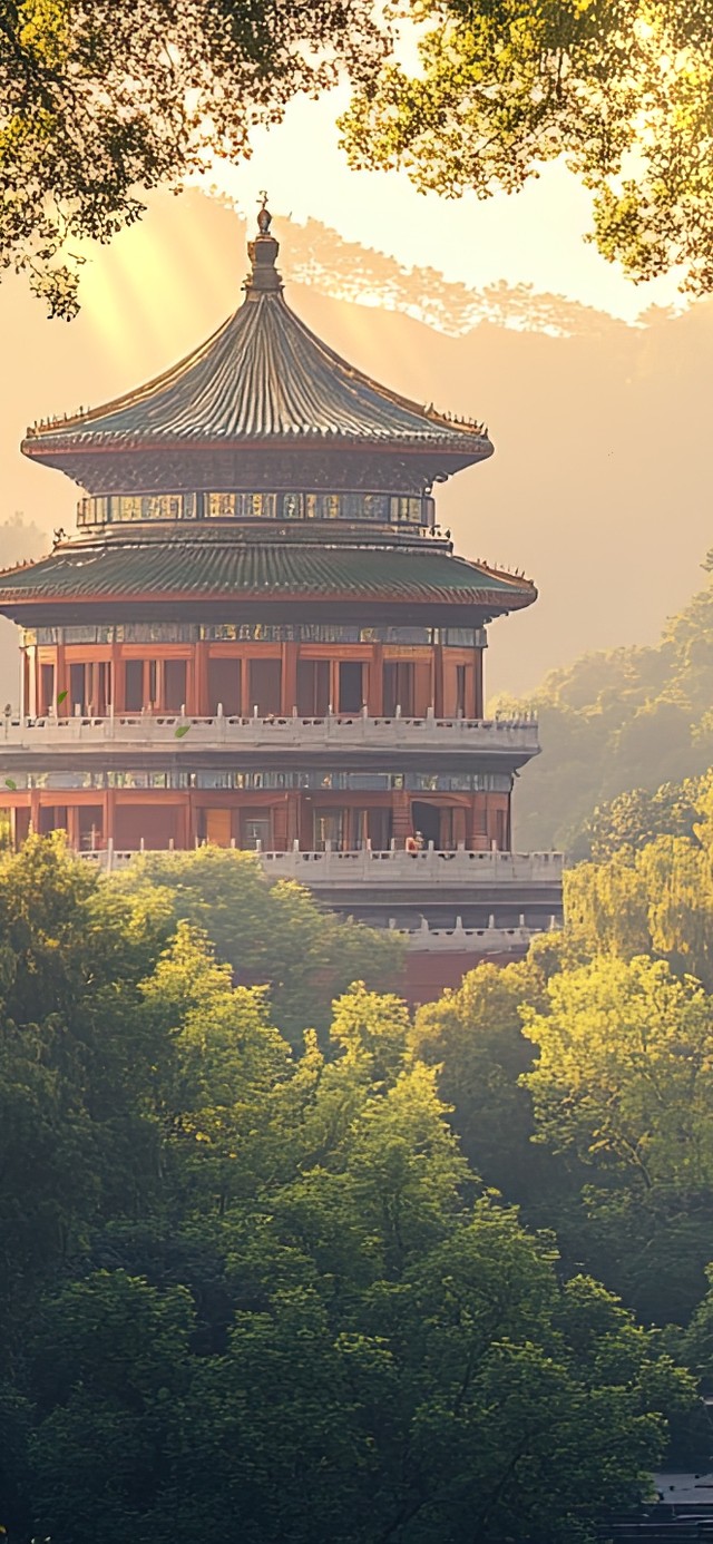 远眺森林古建筑之美