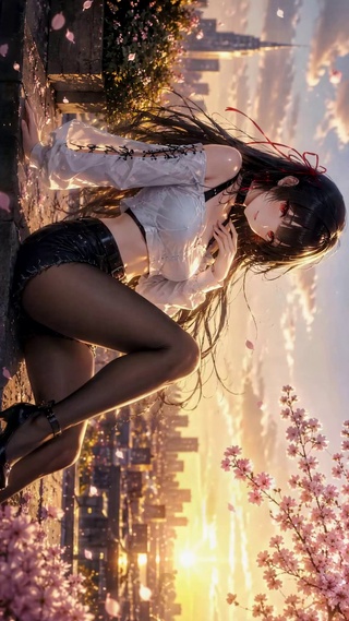 日落樱花天台的二次元美少女