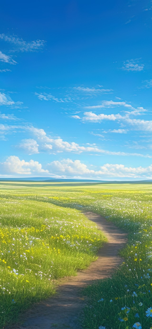 晴天草原花海小径