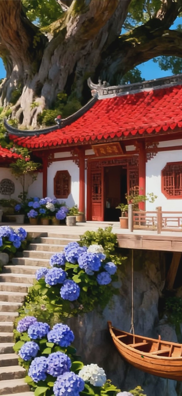 蓝天白云树木海景