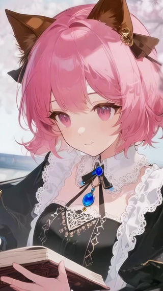 樱花书堆中的猫耳少女