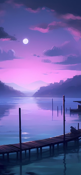 月色湖边小屋