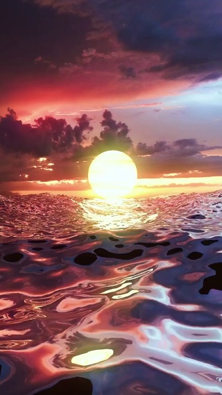 太阳升起时金色海浪