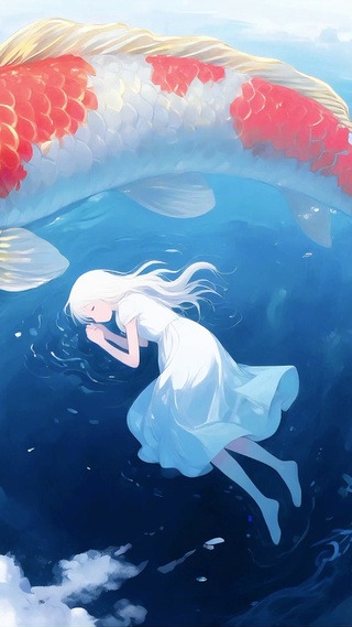 锦鲤环绕的天空海少女