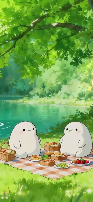 清新湖边野餐