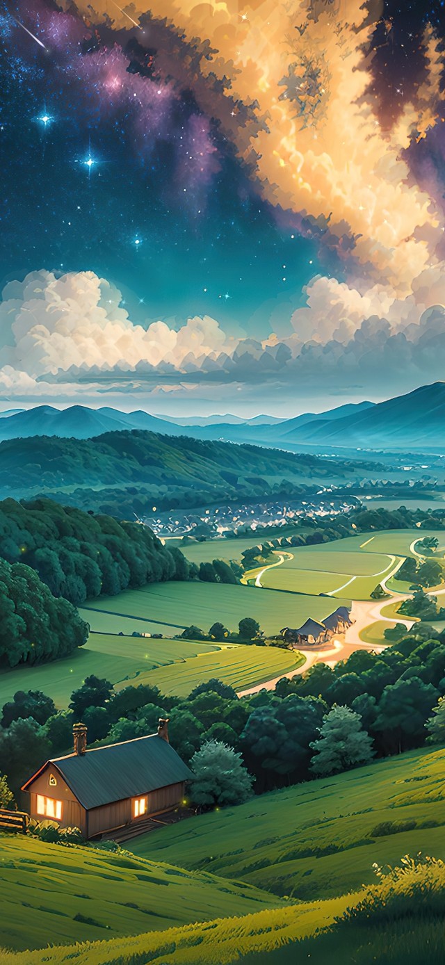 4K唯美治愈梦幻星空乡村木屋