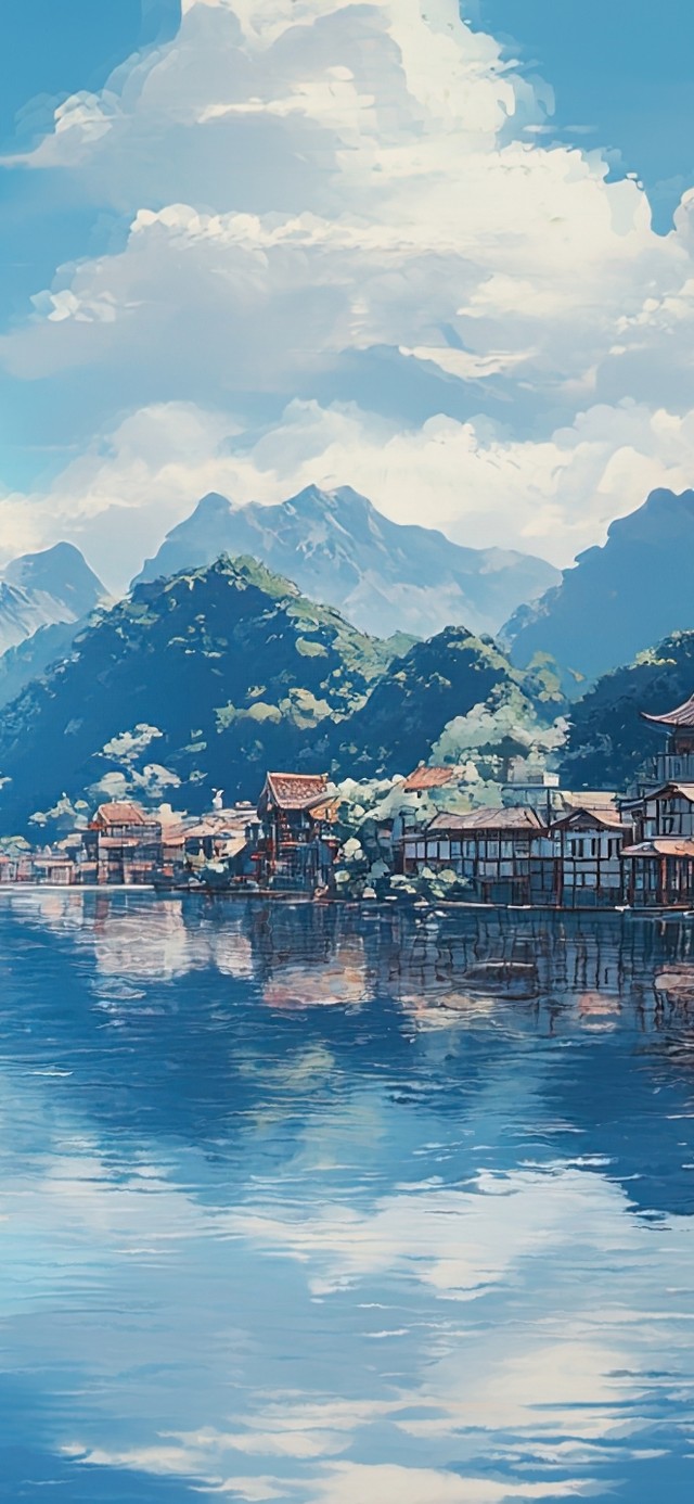 山水湖畔蓝天古镇