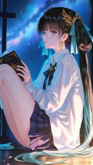 星空夜窗前美少女今汐