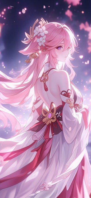 雪墨壁纸丨八重神子丨夜湖樱影丨
