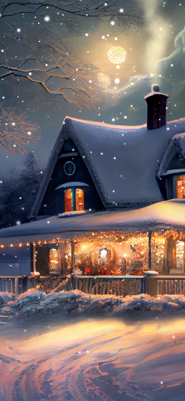 唯美夜晚树林圣诞屋