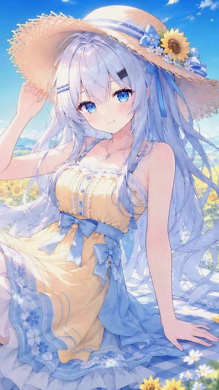 向日葵花田银发美少女
