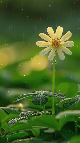 护眼小花朵雨天绿景