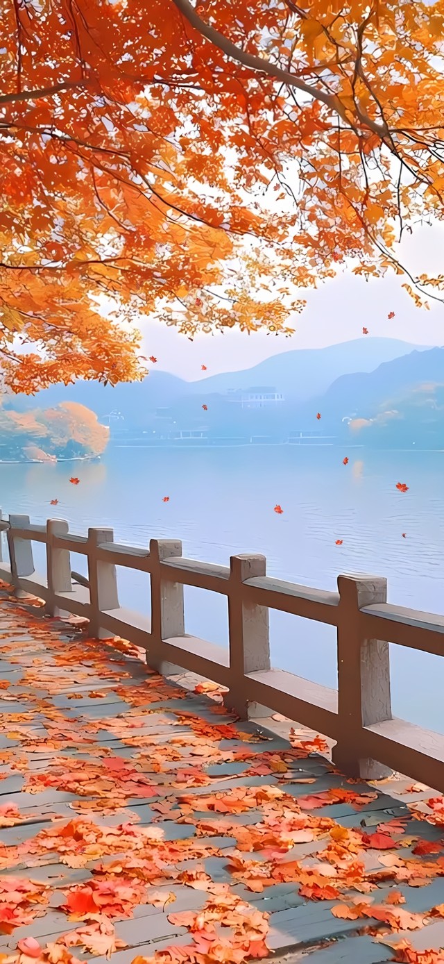湖边的枫叶