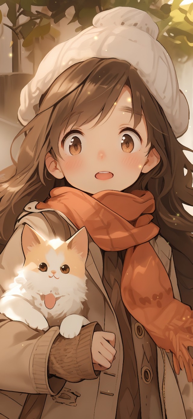 秋天少女和猫(动漫手机动态壁纸) - 动漫手机壁纸下载 - 元气壁纸