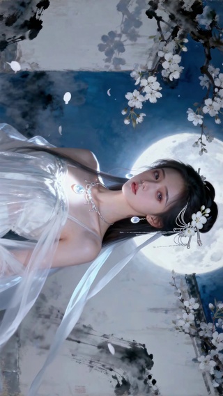 月下纯欲性感古风白纱冷艳美人