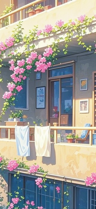长满三角梅的老屋阳台