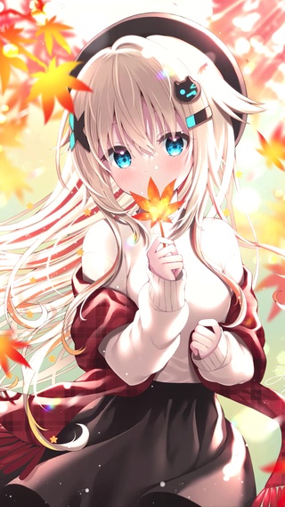 唯美红枫叶少女