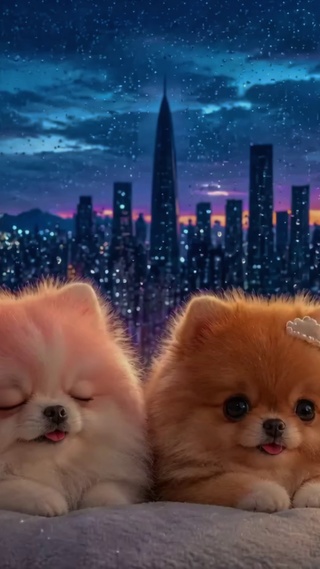 雨夜城市温馨狗狗