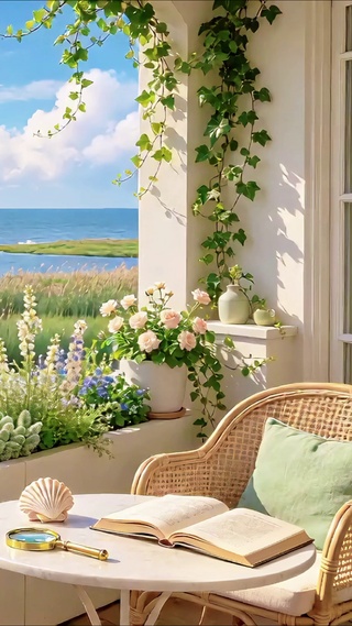 治愈海景绿植窗一角