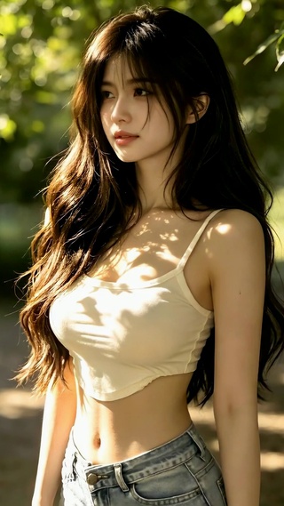 林间阳光清纯少女