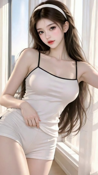 居家窗边清纯美少女