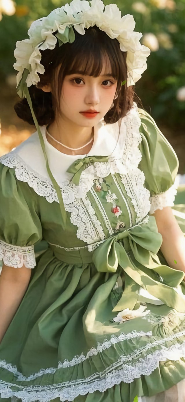 花漾壁纸|绿裙森系少女