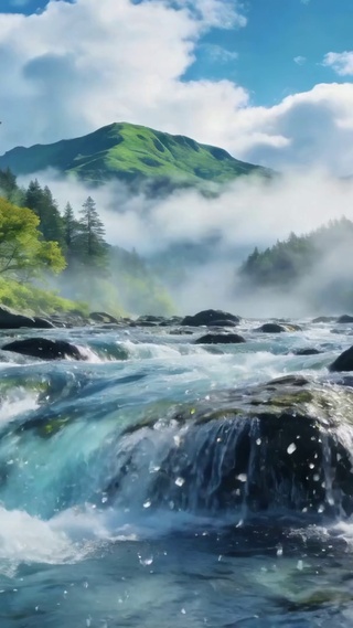 清新山林溪流自然风景