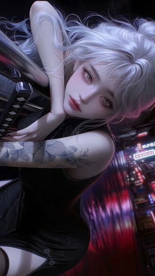 都市霓虹银发少女