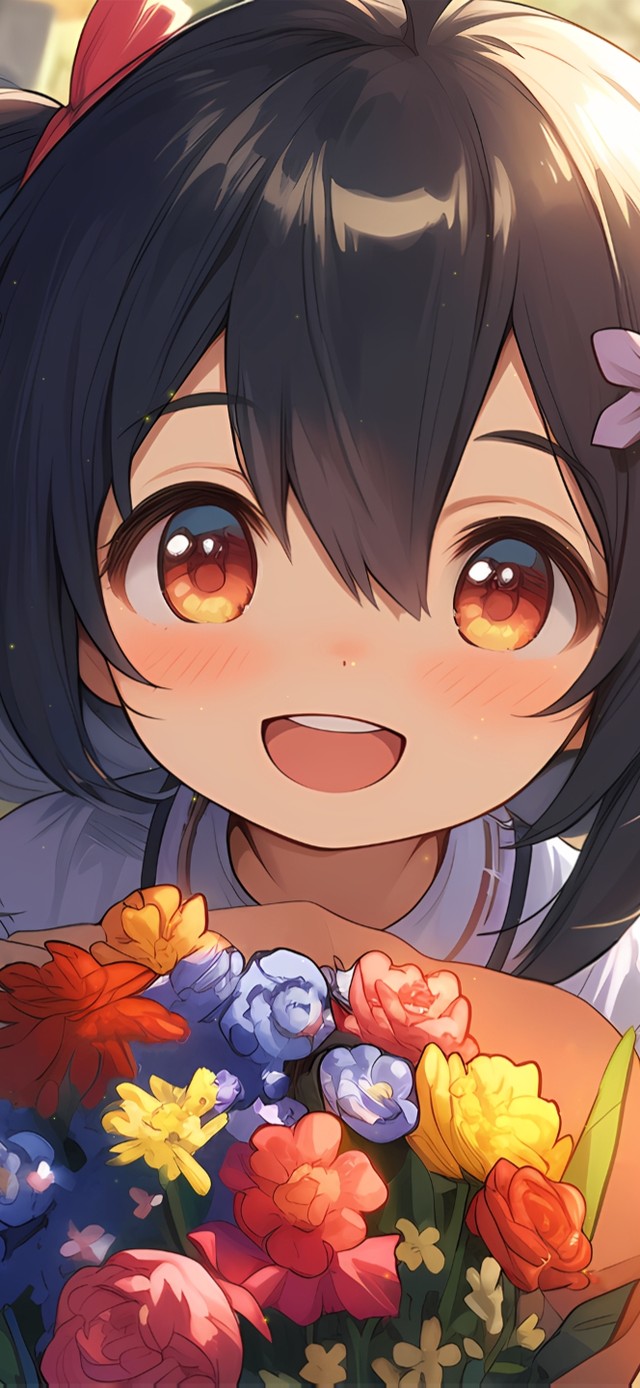 手捧鲜花可爱少女