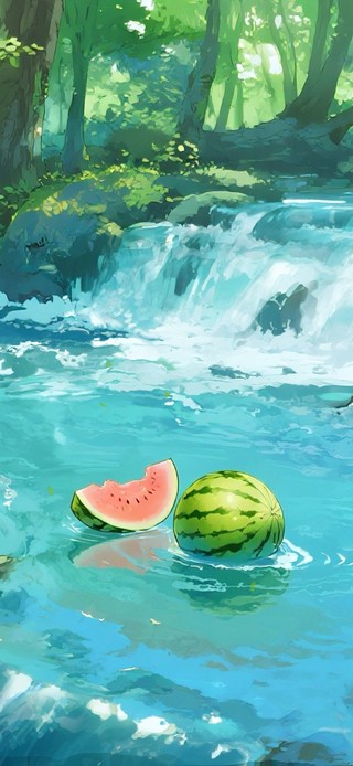 溪流中的西瓜