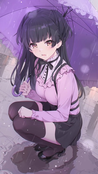 雨中撑伞少女