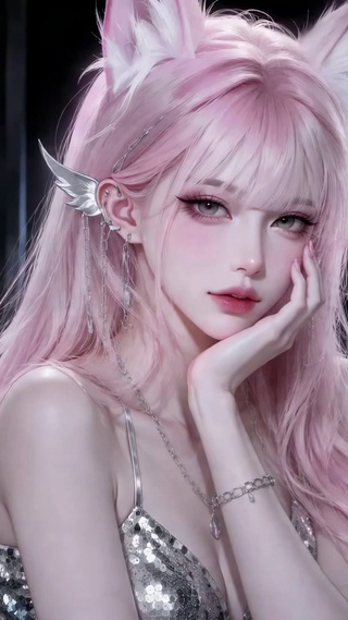 粉发狐耳二次元美少女