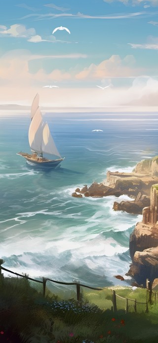 清新 海边村庄
