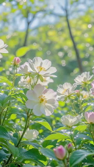 阳光林间清新白花海