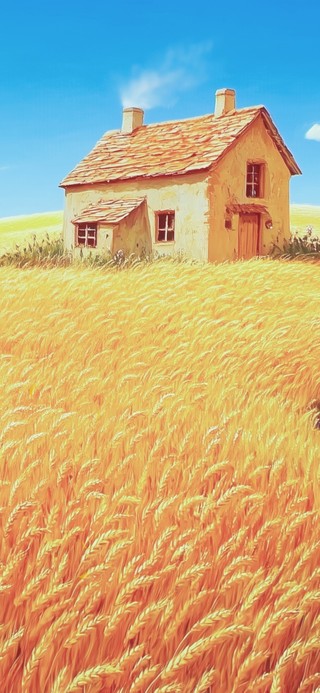 溪边麦田小屋