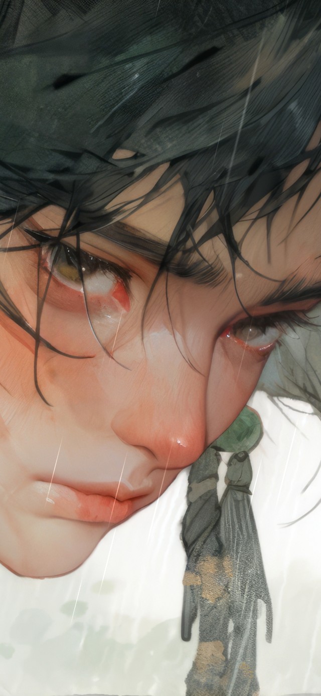 雨中哭泣的男孩