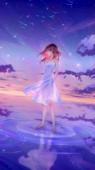 唯美海边少女星空
