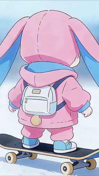 呆萌可爱二次元滑雪女孩背影