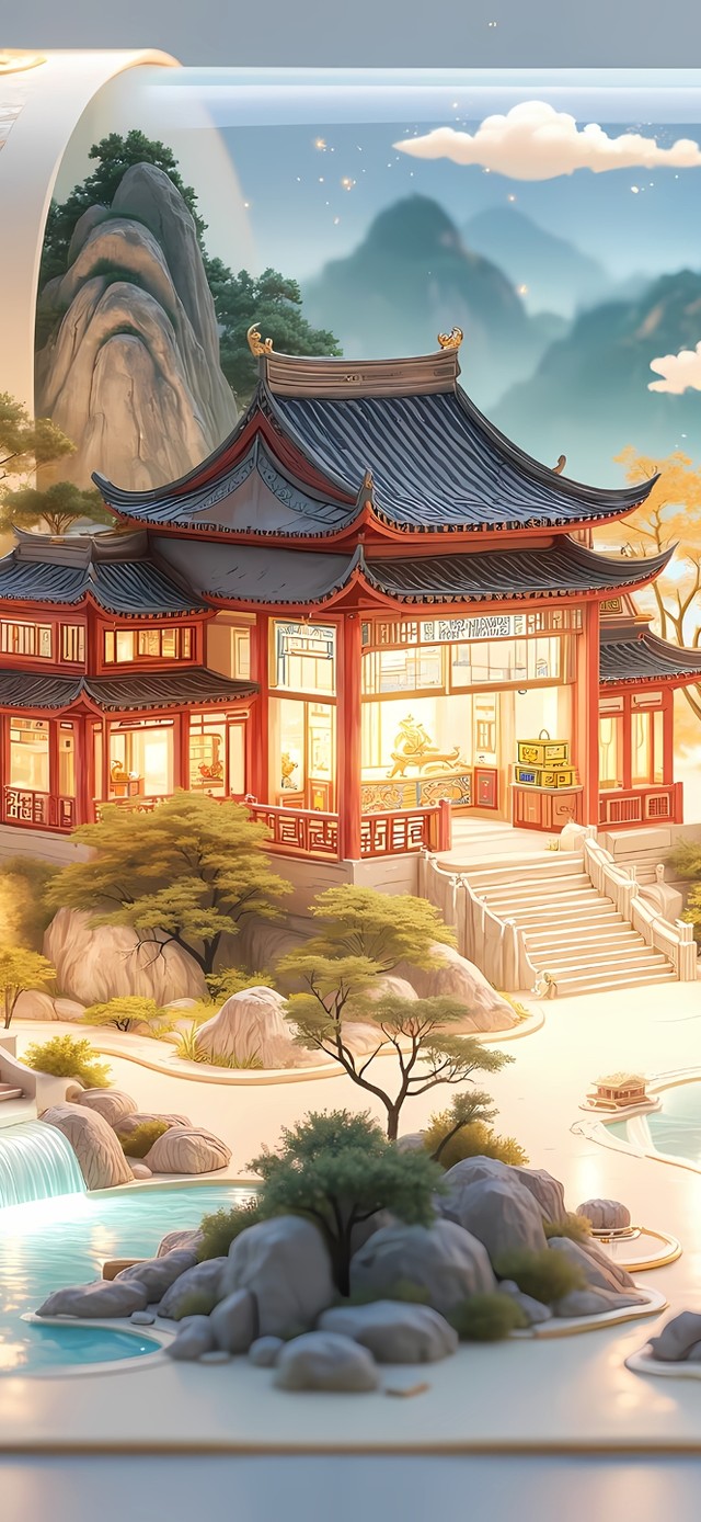 古韵风画轴阁楼