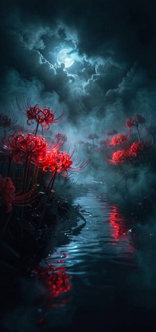 忘川河畔彼岸花，开在永夜月光下