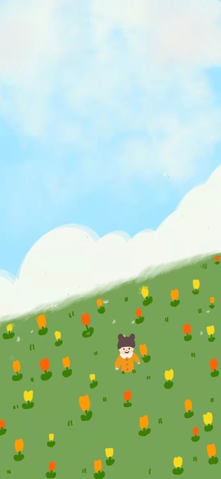 蓝天白云青草地绿叶红花小娃娃