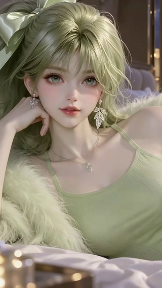 清新绿发居家美少女