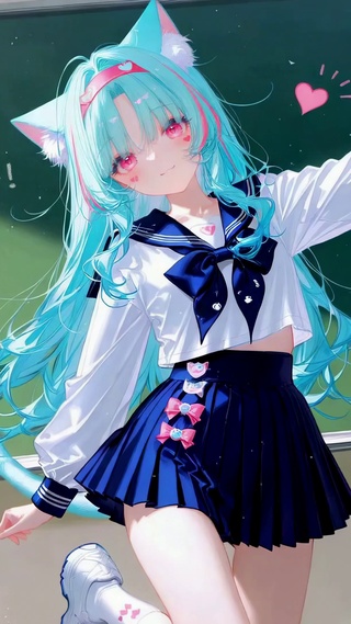 JK校园蓝发猫耳少女异环薄荷