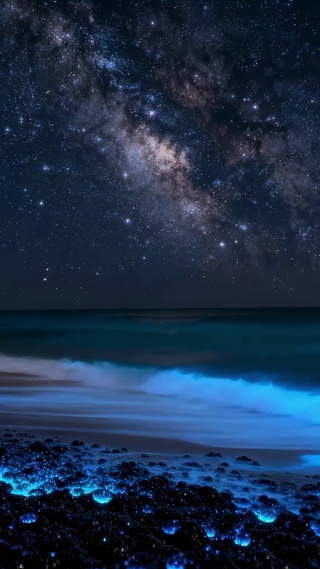 梦幻蓝海岸星空银河夜景