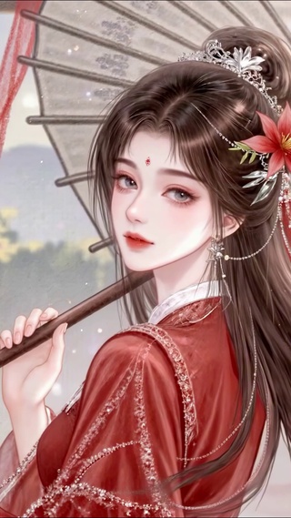 红衣古风清纯少女