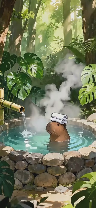卡皮巴拉淡定的泡温泉